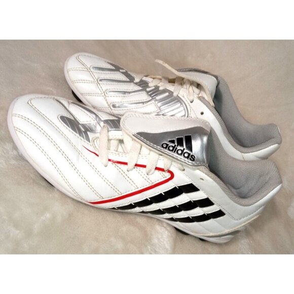 Adidas Soccer Cleats Size 5.5 White/Silver/Red Synthetic Leather Kids/Youth - Picture 2 of 9